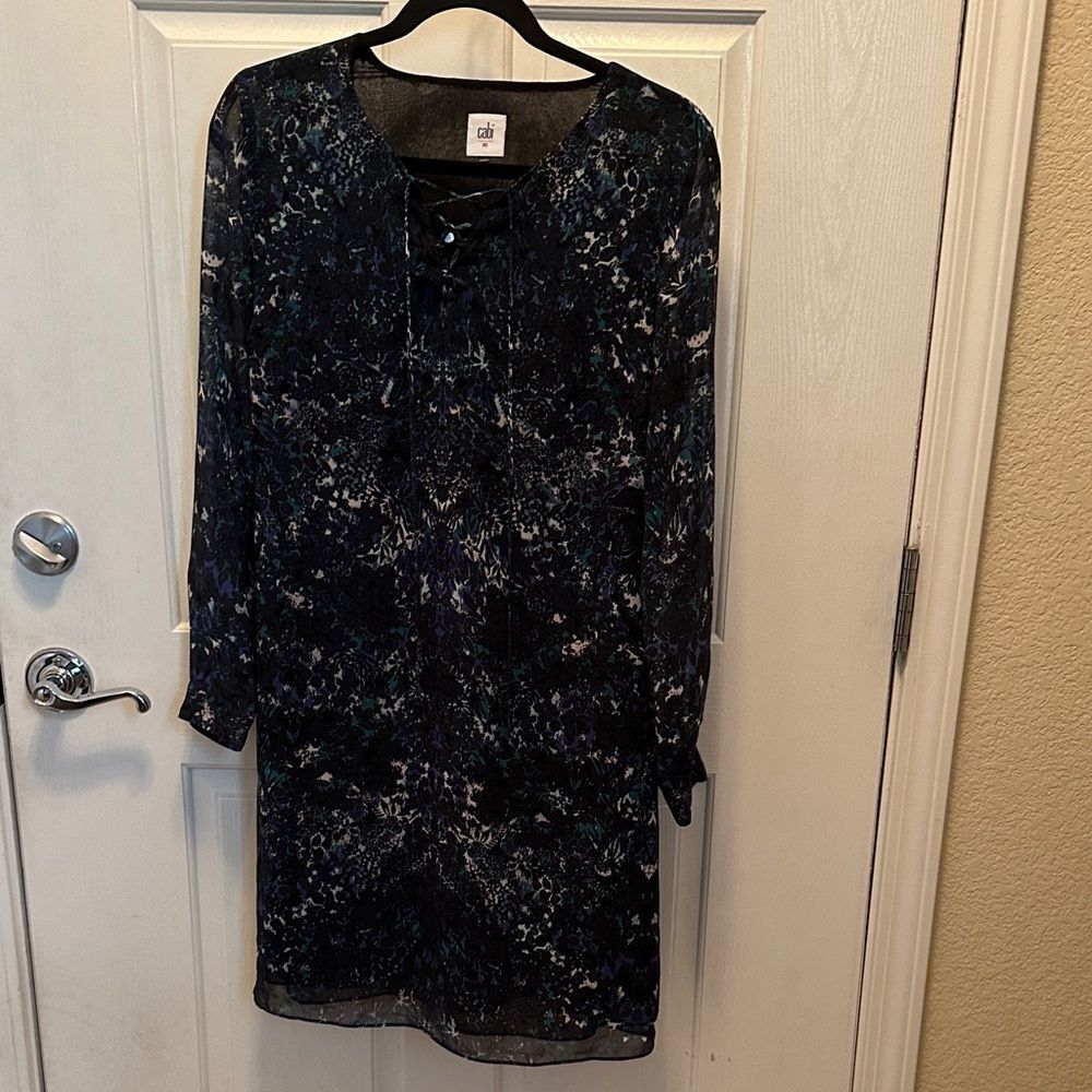CAbi Black and Blue Long Sleeve Dress